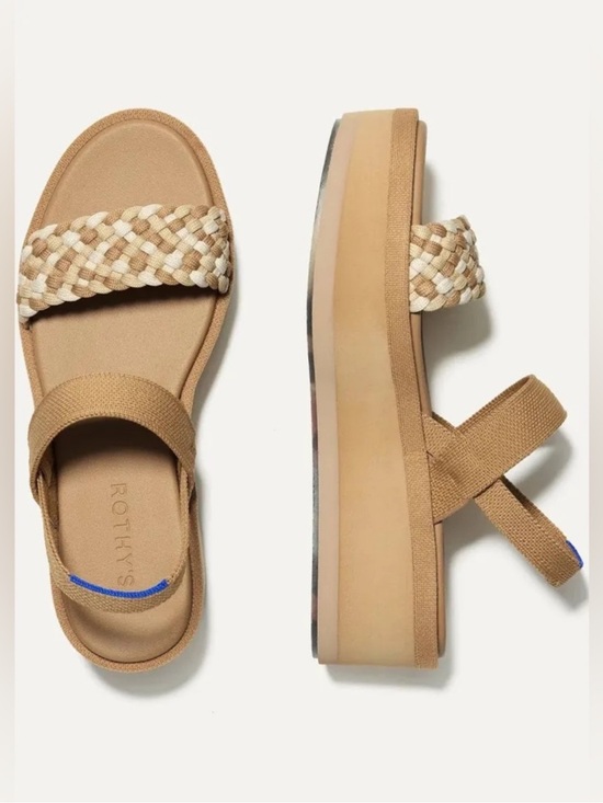 Rothy's Shoes - Rothy's Tan & Cream Braided Platform Sandals